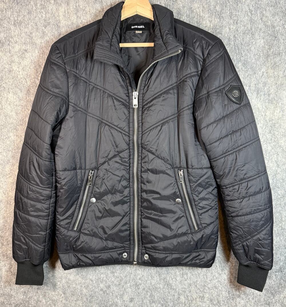 Diesel Womens Black Medium Quilted Puffer Jacket Thinsulate Zip Pockets